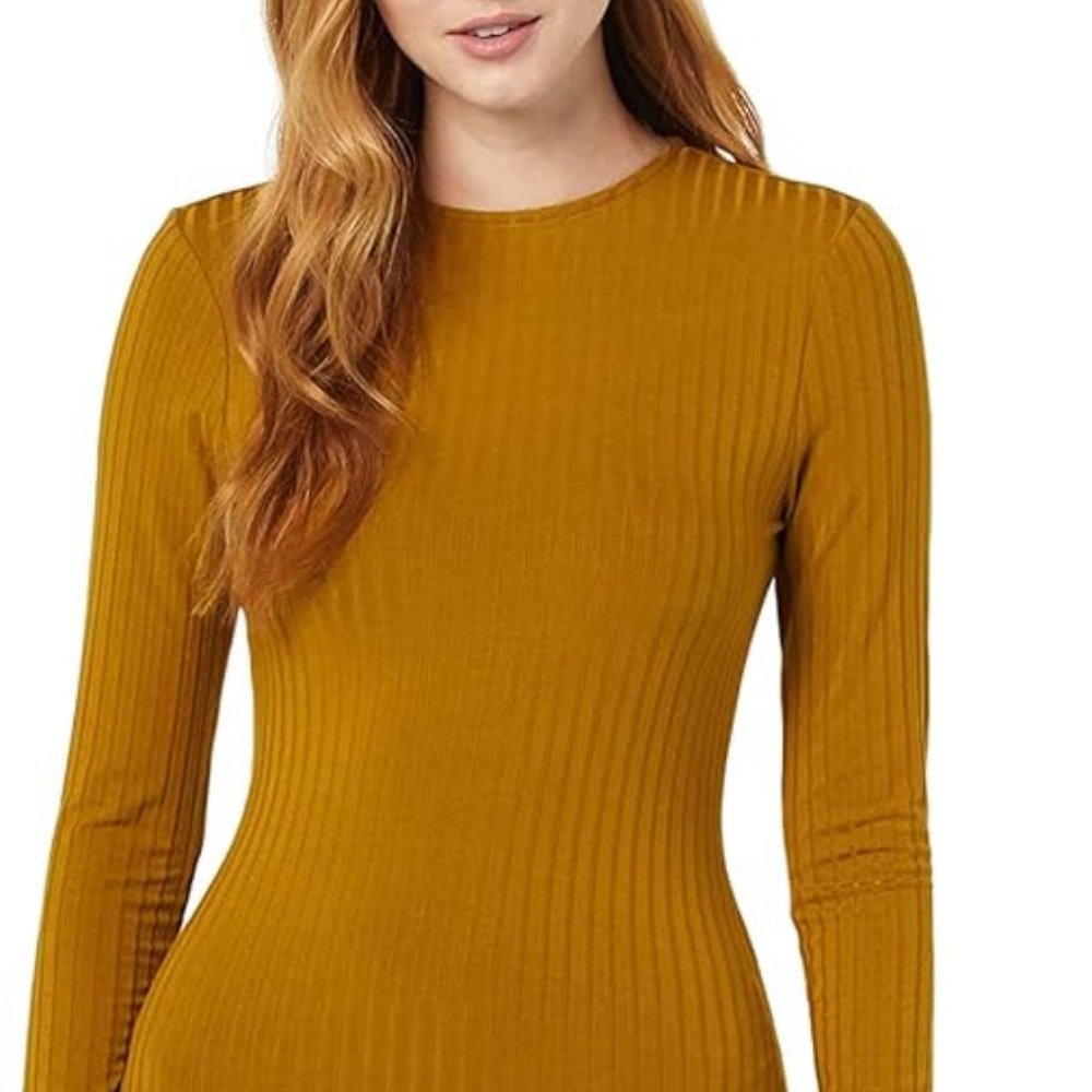 Daily Ritual Women's Brown Wide Rib Open Back Long Sleeve Dress Medium